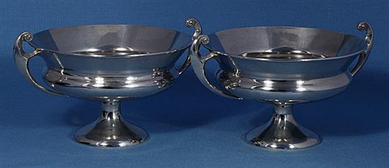 A pair of Edwardian Art Nouveau silver two handled pedestal bowls,